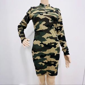 H&M Womens Green Camouflage  Pencil Dress  Size M